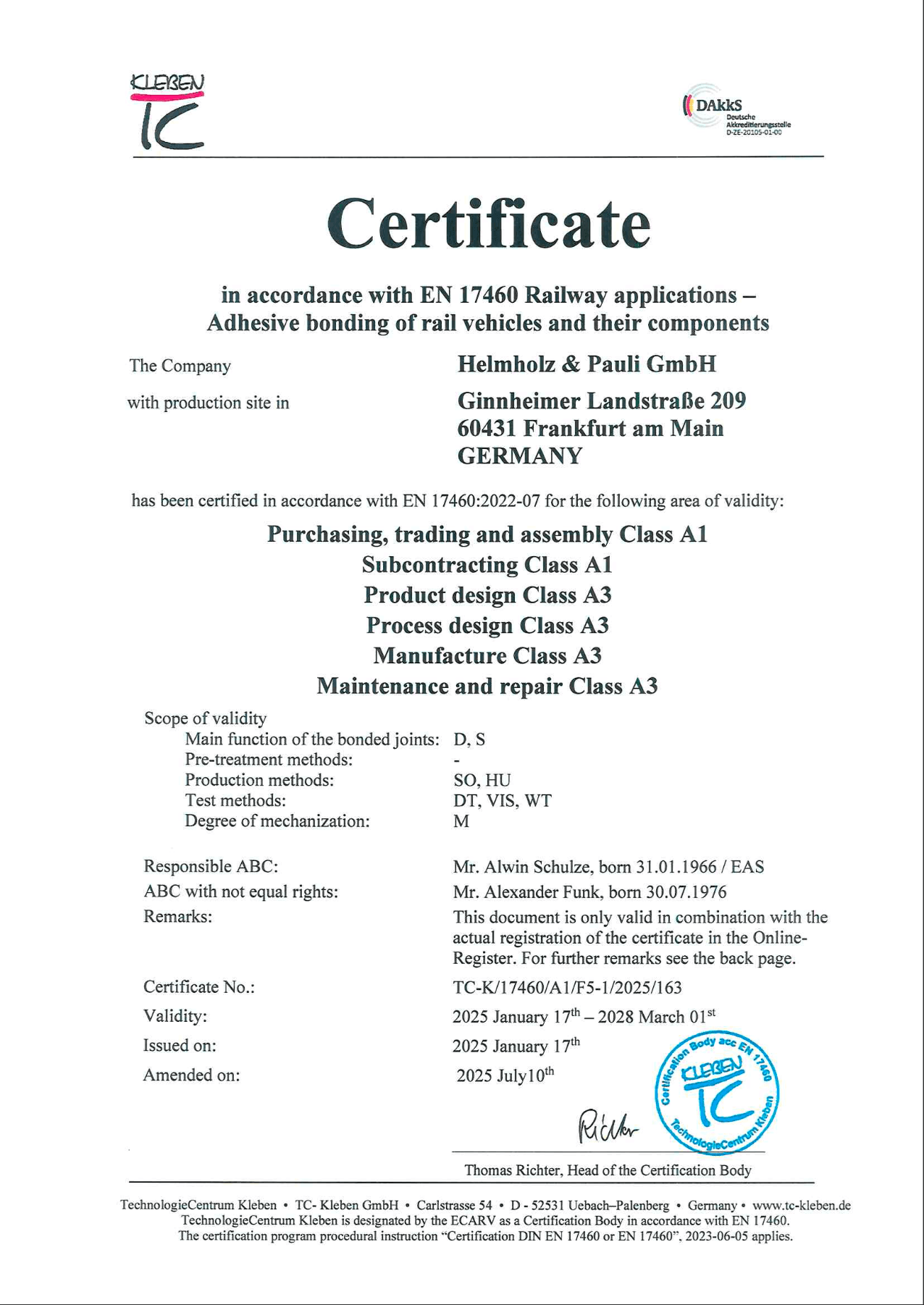 EN 17460 certificate – adhesive bonding of rail vehicles