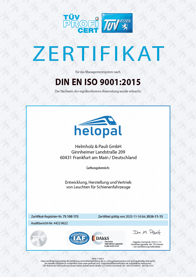 ISO 9001 certificate for Helmholz & Pauli GmbH